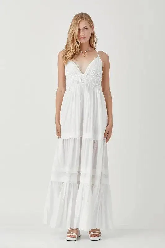 Women's Maxi Dress Deep V-neck Ruffle Folded