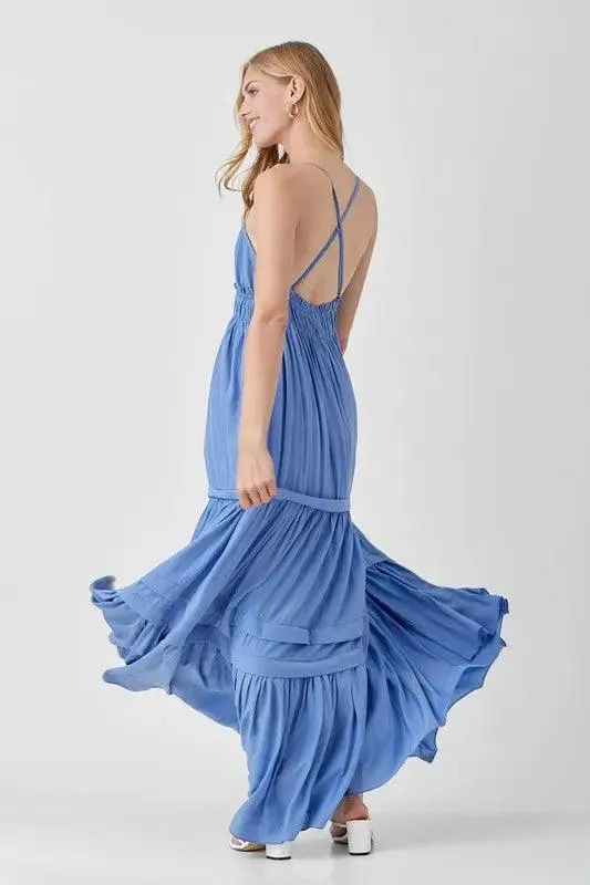 Women's Maxi Dress Deep V-neck Ruffle Folded