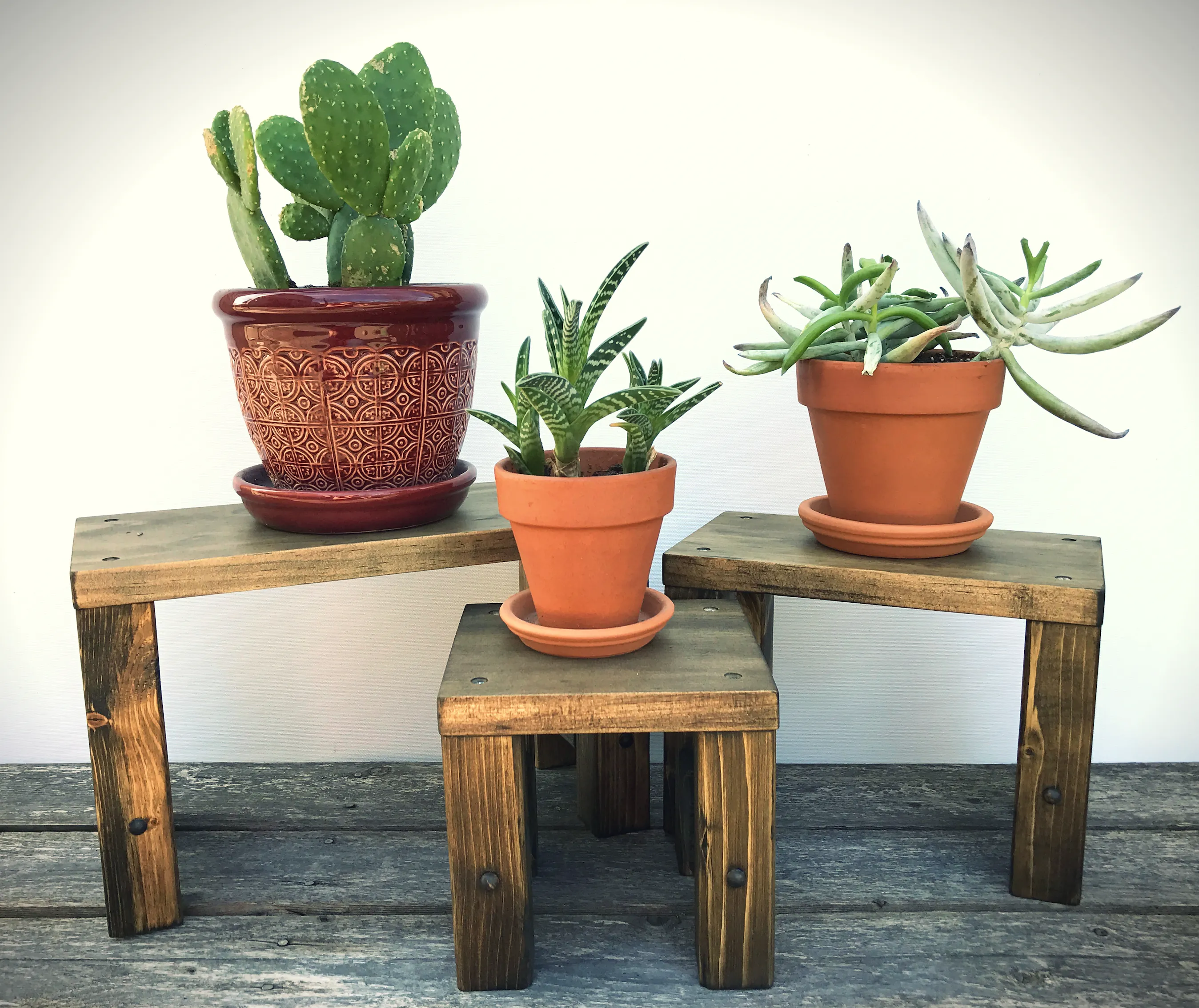 Wood Display Risers, Stacking Product Display, Compact Table Top Craft Show Display, Retail Jewelry Pedestal, Plant Stand, Set of 3