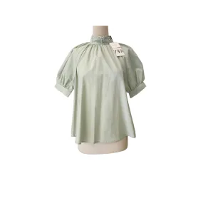 ZARA Mint Green Pearls and Puffed Sleeves Top | Brand New |